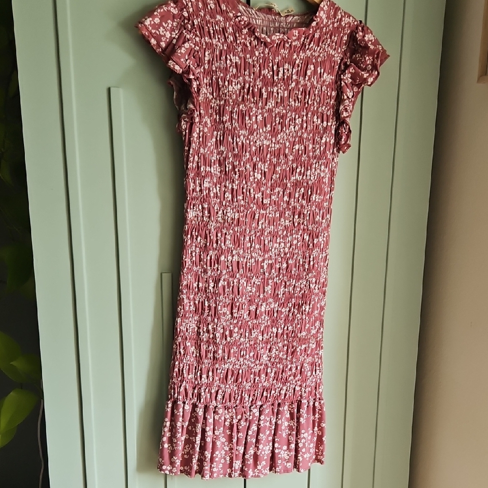 Floral Ruffle Sleeve Dress - Pink